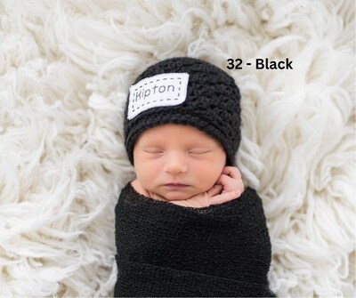 Custom Embroidered Newborn Baby Hat, Monogrammed Baby Hat, Beanie with Name, Personalized Baby Gift, Newborn Photo Prop, Baby Name Reveal - image2